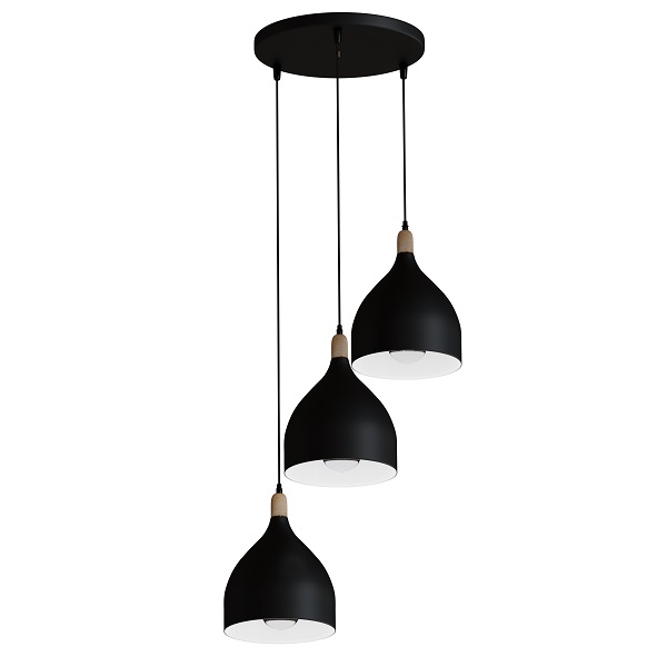 لوستر آویز آنتیک کوچک مشکی سه شعله گرد